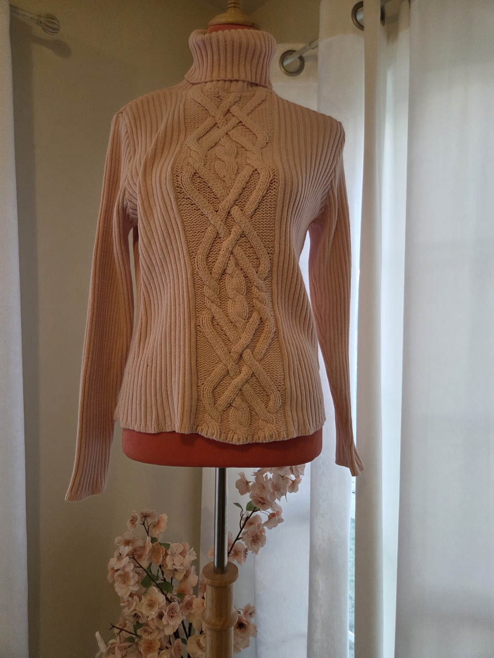 Turtleneck Cable-Knit Sweater - Pink CHAPS DENIM Double Fold Scoop Neck